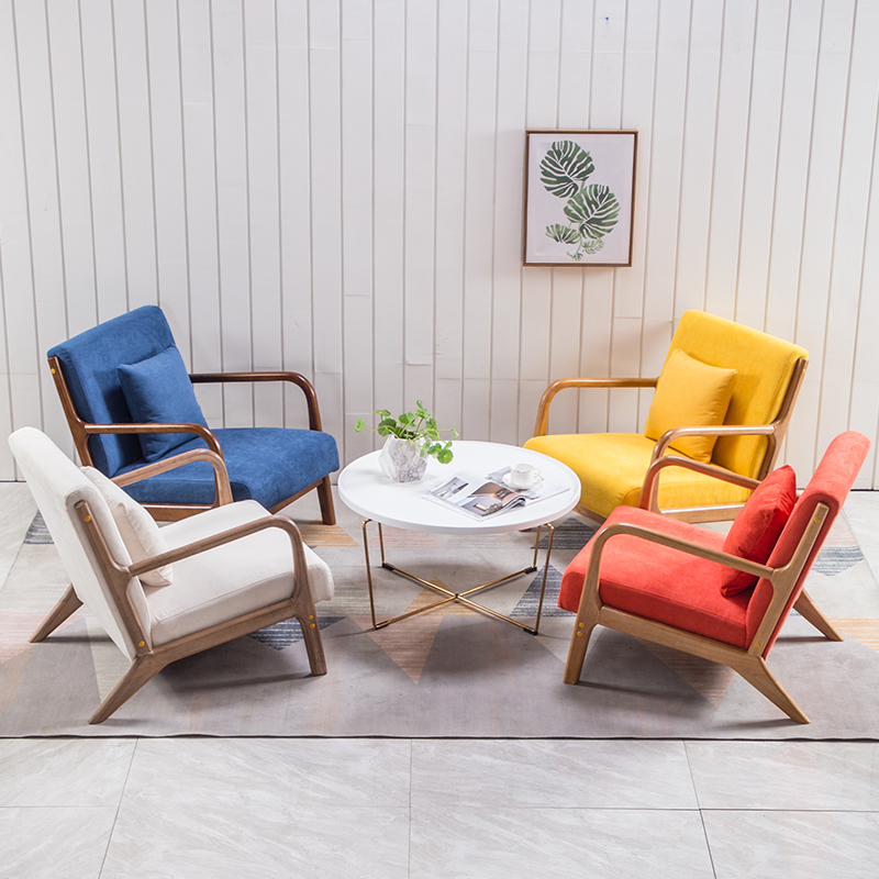 容大天成心理咨询接待室单位会客单人实木沙发茶几布艺简约风