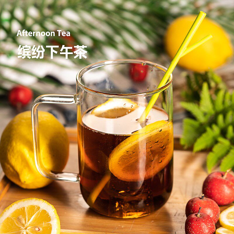 物生物玻璃杯子带盖办公室茶杯家用饮料杯牛奶杯带把加厚耐热水杯