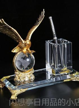 正品水晶笔筒收纳盒笔创意筒定制log字o刻老板办公桌面室笔筒时尚