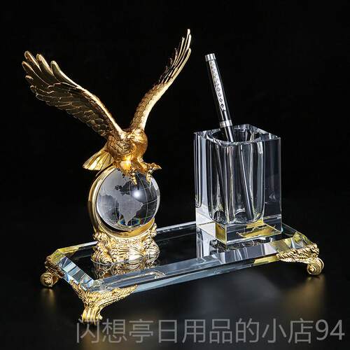 正品水晶笔筒收纳盒笔创意筒定制log字o刻老板办公桌面室笔筒时尚