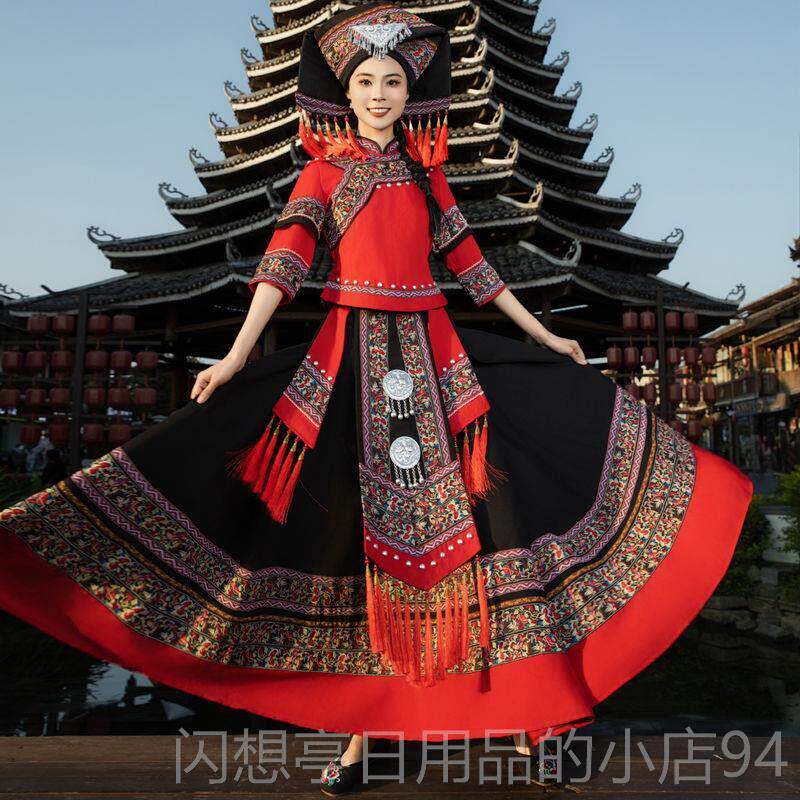 正品新款广蹈西壮服装成人三月三少数民服饰舞族刺绣演出族大摆裙