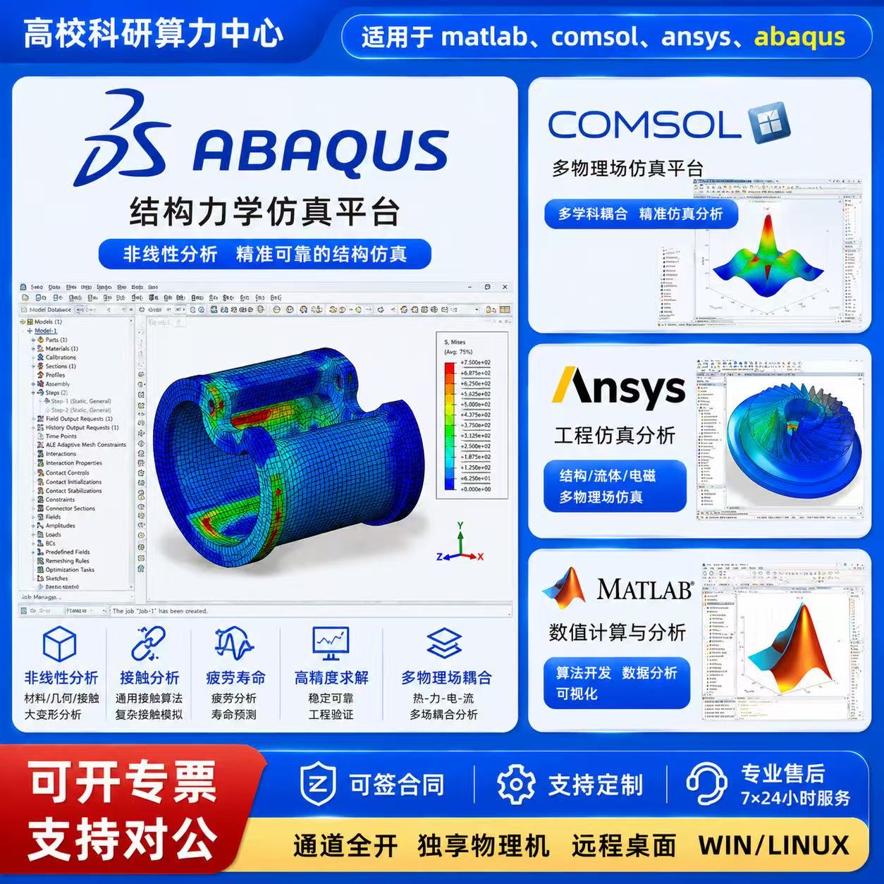 ansys/abaqus/comsol/matlab/edem服务器租用远程仿真计算工作站图片