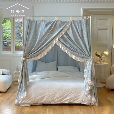 2023新款双层三开门蚊帐老式床公主风加厚加密帐纱1.8m遮光睡帐