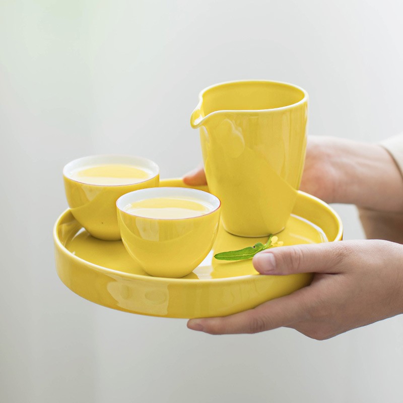 贰奇青瓷圆形茶盘陶瓷家用功夫茶具大中小号托盘茶台茶点盘干泡盘