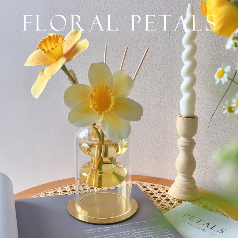 无火香薰精油扩香摆件双层彩色玻璃瓶仿真花小众高级香氛桌面装饰