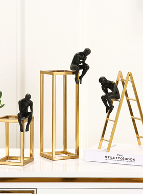 简约现代家居摆设电视柜工艺品思考者楼梯摆件铁艺客厅书房装饰品