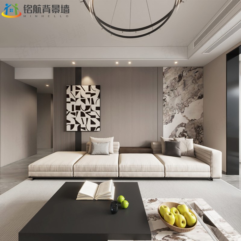 木饰面板碳晶板背景墙电视沙发卧室竹炭纤维奶油简约风装饰护墙板