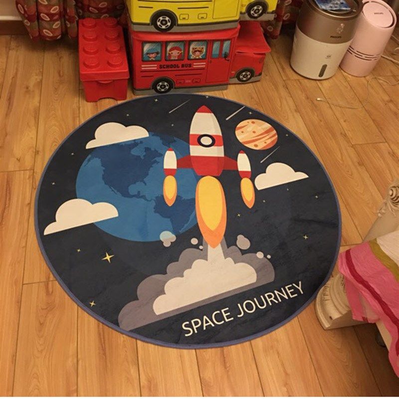 儿童房男孩地毯圆形恐龙太空转椅子地垫女孩卧室卡通幼儿园区地毯