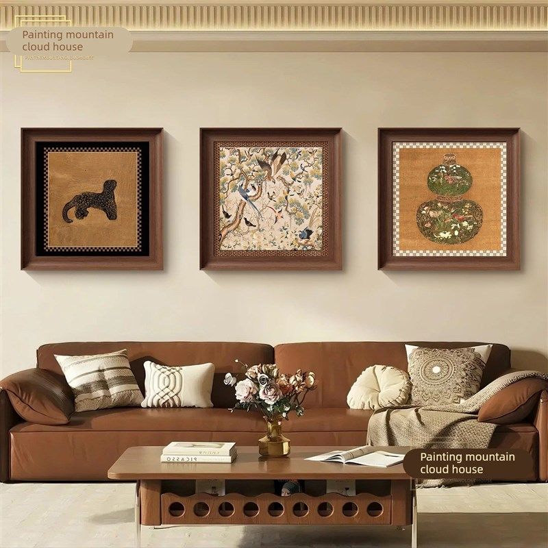 中古风高级感客厅装饰画三联沙发背景墙装饰画创意入户门玄关挂画,家居饰品,现代装饰画,淘宝优惠券,粉丝福利购,淘宝优惠卷