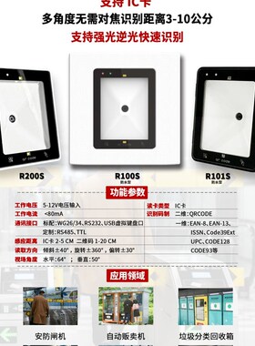二维码扫描器二维码读卡器二维码门禁IC卡CPU卡ID卡NFC读头RS232