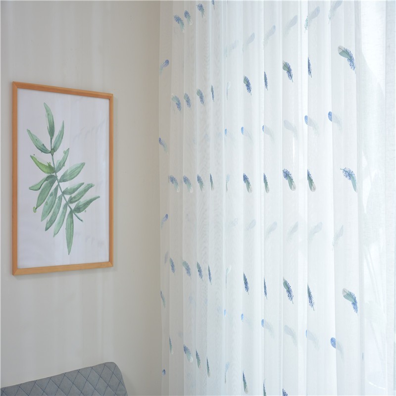 窗纱韩式小清新刺绣羽毛纱简约成品白色客厅阳台卧室飘窗隔断纱帘