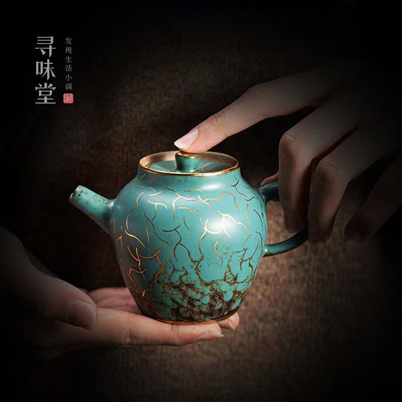 常青釉高档小茶壶复古小容量窑变祖母绿家用中式陶瓷泡茶壶单壶
