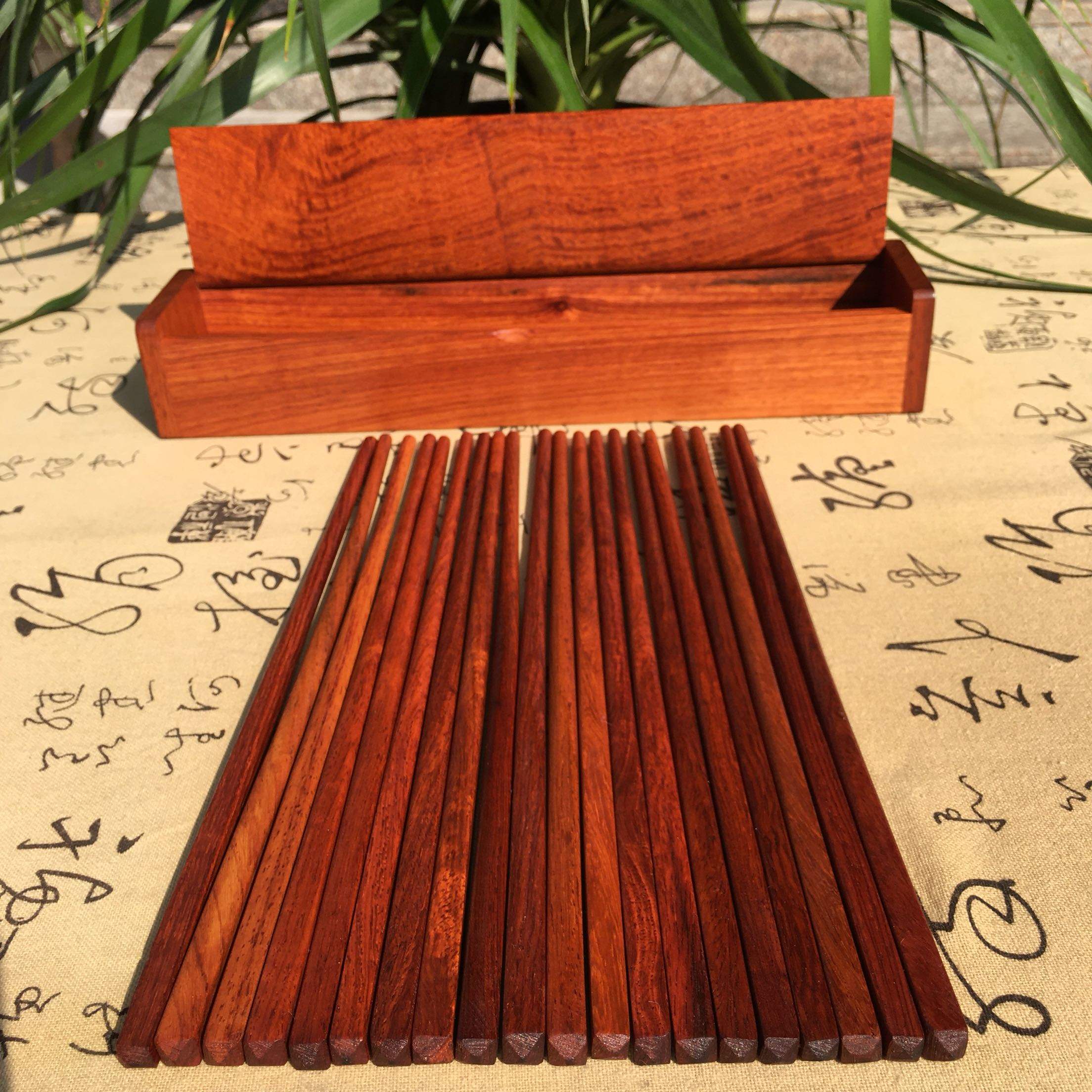 红木筷子餐厅无漆无蜡缅甸花梨复古实木中式家用健康筷子套装礼品