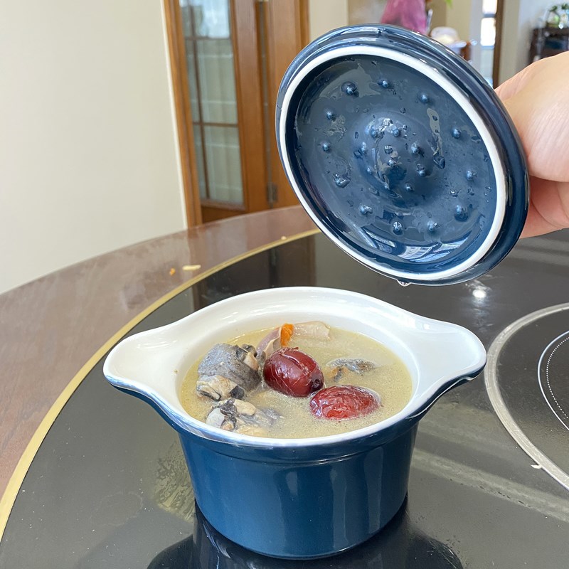 带把双耳陶瓷烤碗焗饭碗 创意烘培烤碗 带盖隔水炖锅 蒸锅