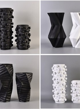 现代简约折线叶纹花瓶黑白树刺树脂大花器民宿酒店样板房极简摆件