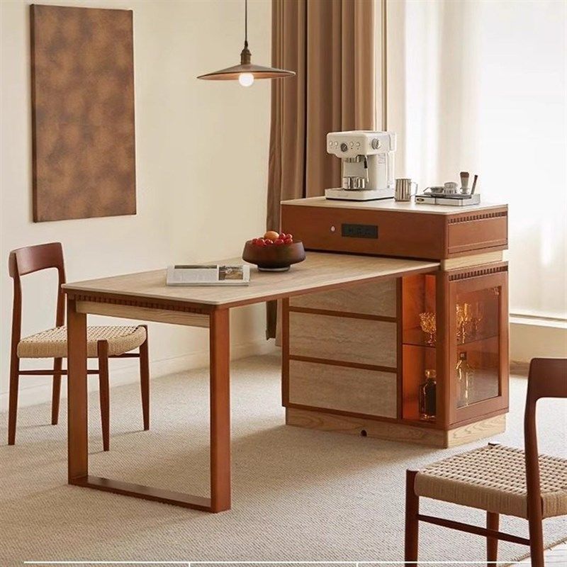 香树丽舍樱桃木实木岩板岛台餐桌一体家用小户型可伸缩小岛台窄柜,住宅家具,岛台餐桌,淘宝优惠券,粉丝福利购,淘宝优惠卷