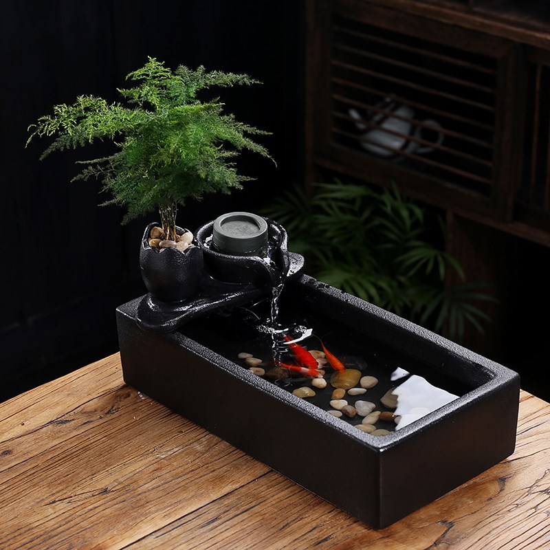 创意流水生财鱼缸循环水微景观喷泉办公室桌面茶几加湿器乔迁礼品