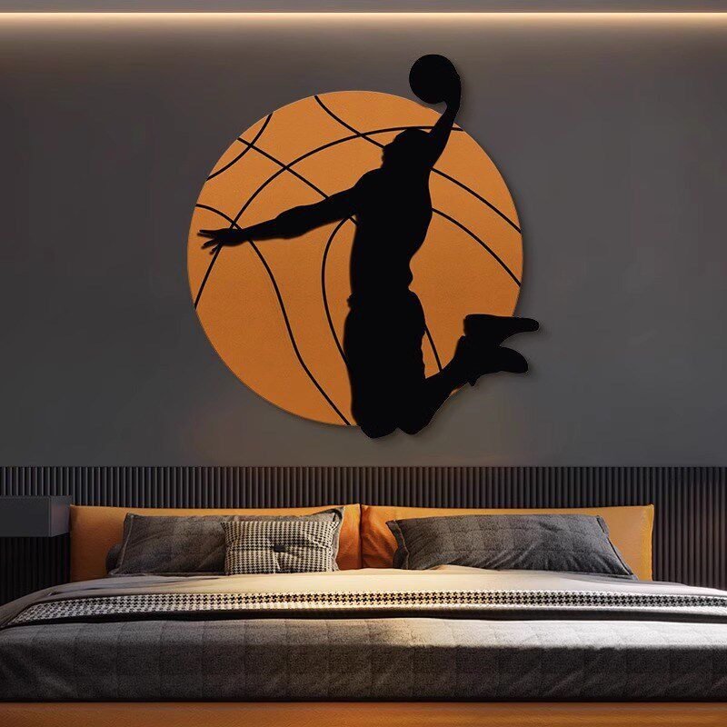 篮球儿童房卧室床头装饰画NBA科比led灯画男孩房间背景墙发光壁画