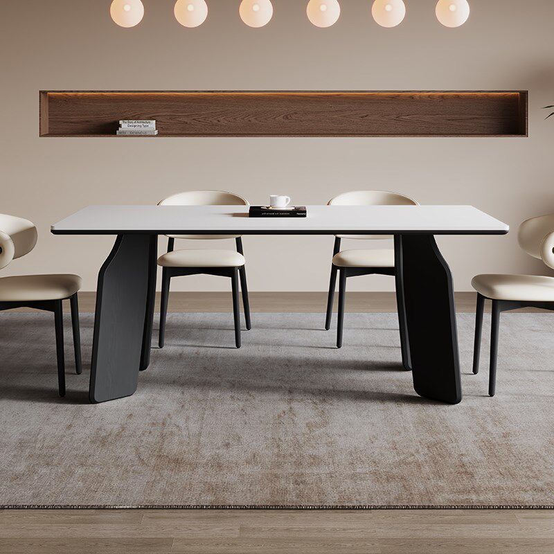 德利丰全实木岩板餐桌长方形家用侘寂中古风高端简约全托吃饭桌子