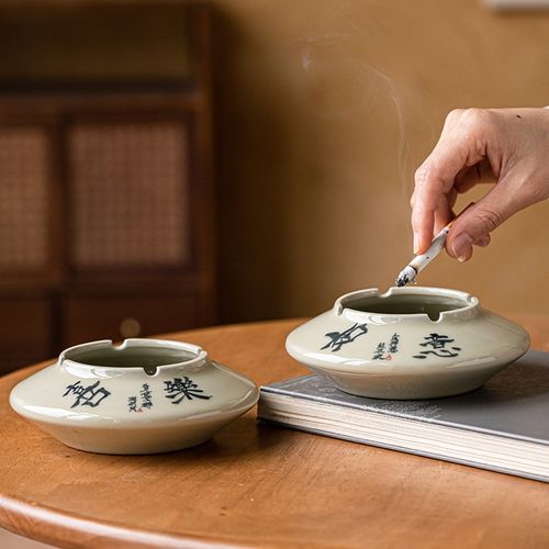 草木灰手写烟灰缸家用客厅办公室高级感小众陶瓷创意中式灭烟缸