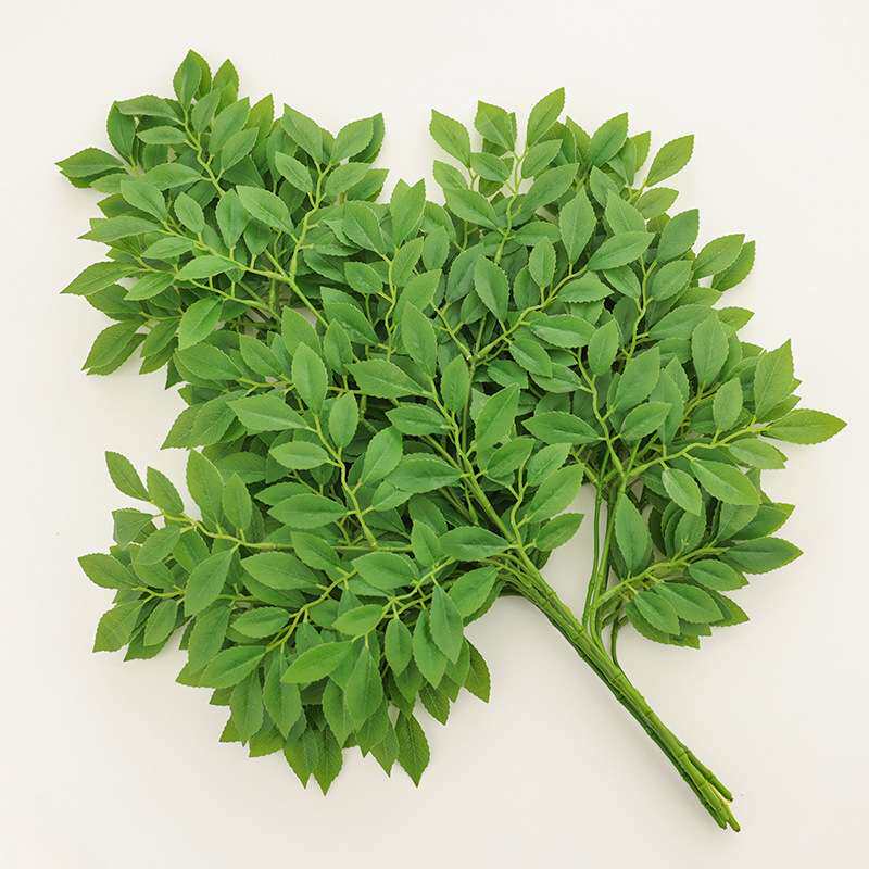 仿真榆树叶手感过胶塑料榆树枝绿色植物叶子假树枝工程装饰造景
