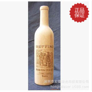 木头材料雕刻酒瓶镭雕瓶子打标深圳东莞激光镭雕厂家大鹏激光