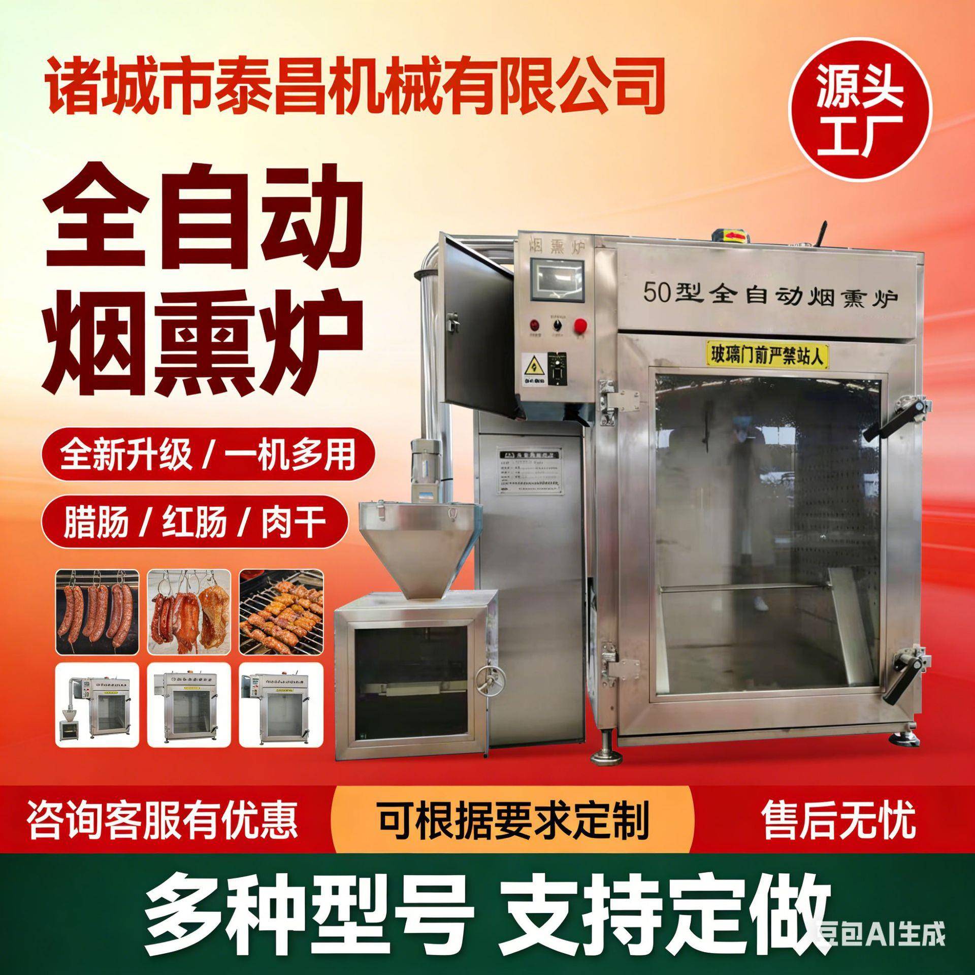 腊肉烟熏炉肉制品烟熏机烘干炉哈红肠烟熏炉香肠熏制机器腊肉烘干