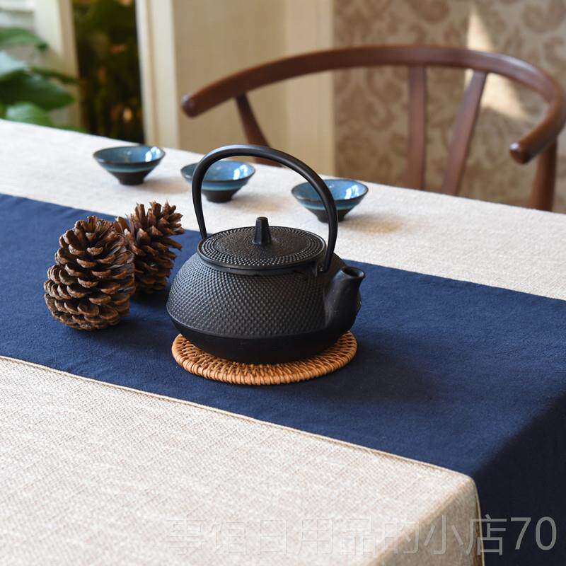 高档纯色桌旗日中式禅意蓝色茶茶复席式中国风茶桌布棉麻茶艺旗古