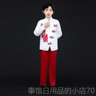 高档风中风儿童演出服国中国套装中小学生红合唱爱国歌主题演讲服