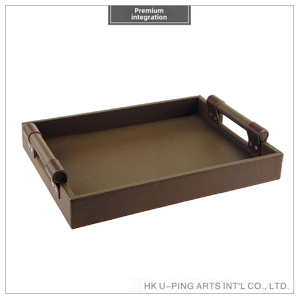 高档现代约软装样板厅房装修简客色创意家居棕皮革托盘Tp95-6-2
