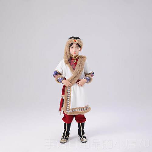 高档新款儿童族蹈舞演出男女少数民服装蒙古袍筷子舞白马族表服演