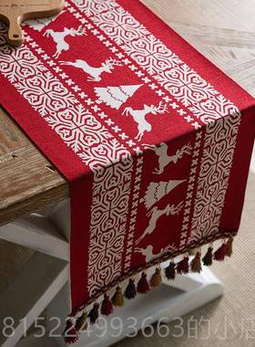 正品美喜式复古圣诞节装式饰桌旗桌布中高间长条端红色庆中新年轻