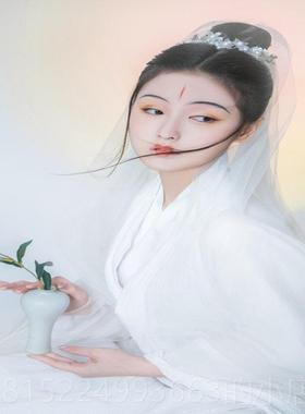 正品子古装观音菩萨套汉服装演头饰发髻头纱出裙服观世音道具新款