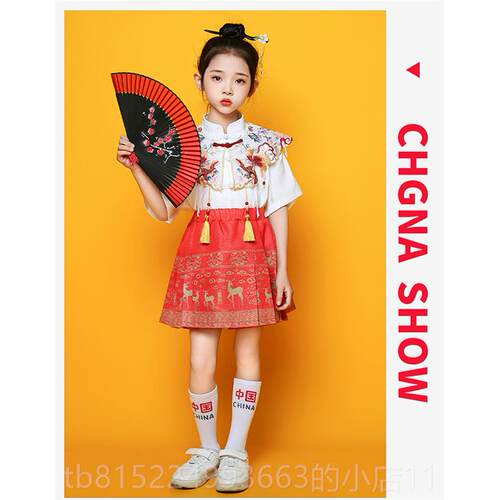 正品汉服六一儿童表园演服装马裙演出面服小学生合唱毕服幼儿业服