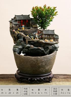 正品桌装面微景观小鱼缸流摆件循水客厅办公室环饰开业乔水迁新居