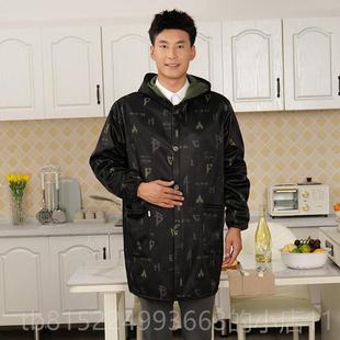 女 围裙长袖 正品 水加绒护罩衣大人男厚士衣工作服防防油加厨房新款