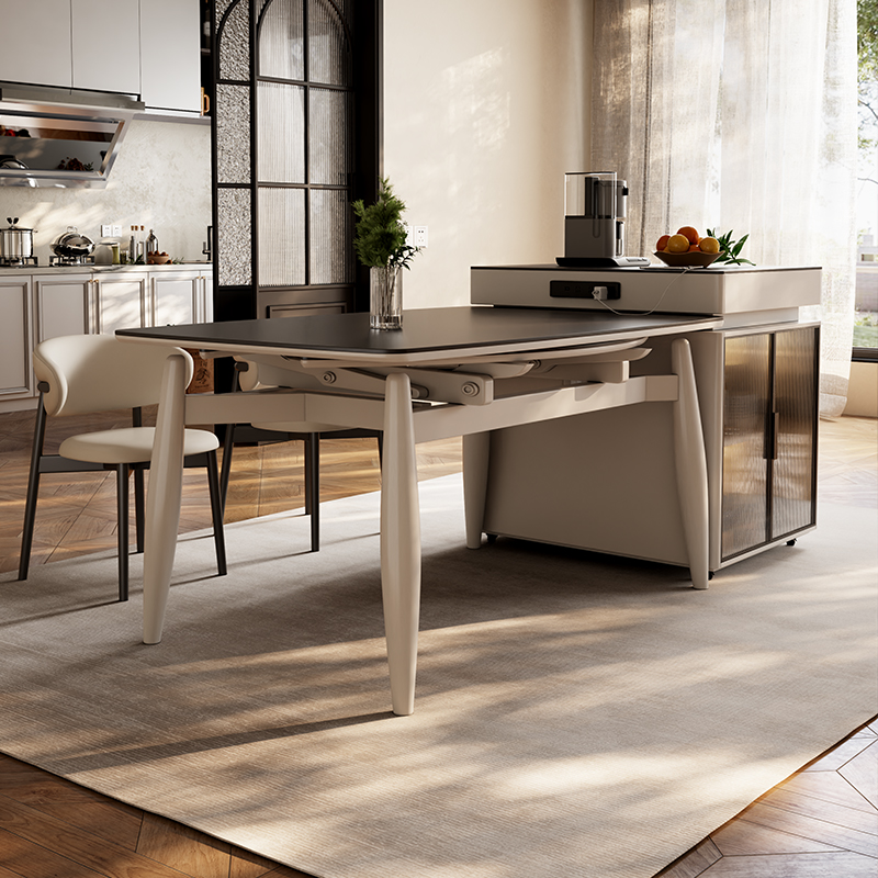岩板岛台餐桌一体家用可伸缩小户型导台加餐桌可变圆桌餐厅单岛台