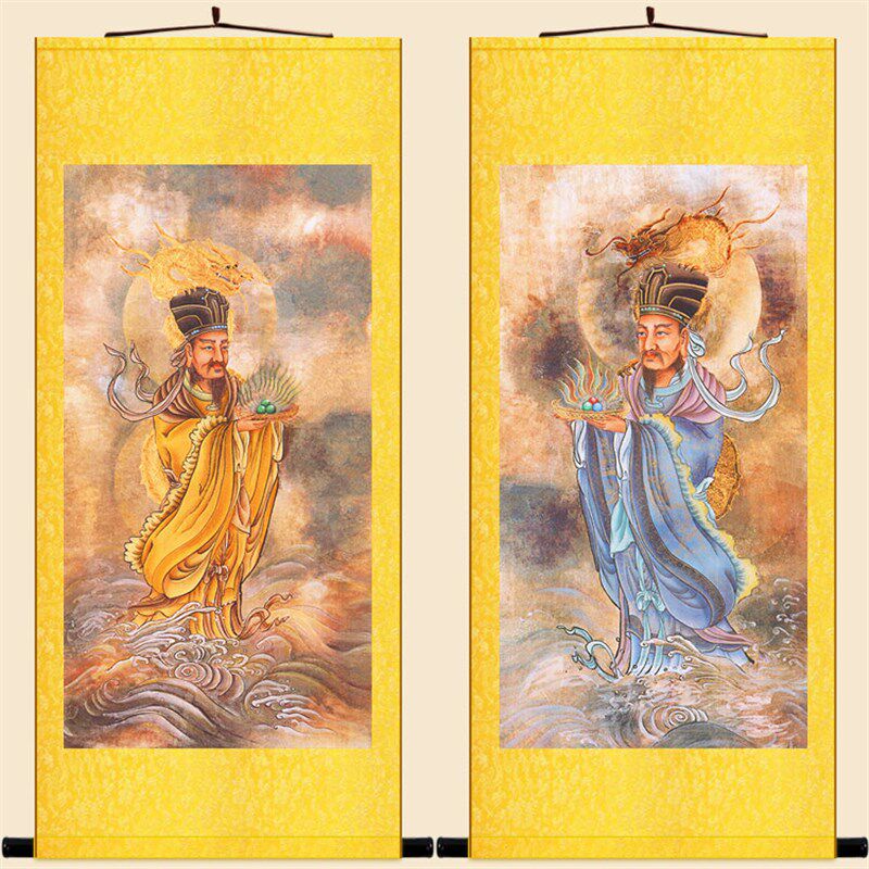 龙王神像画 龙神画像绢布卷轴挂画 中式复古装饰画丝绸画定制订做