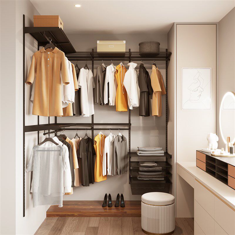 【三个房间】黑色L型金属衣帽间卧室家用开放式定制组装框架衣柜