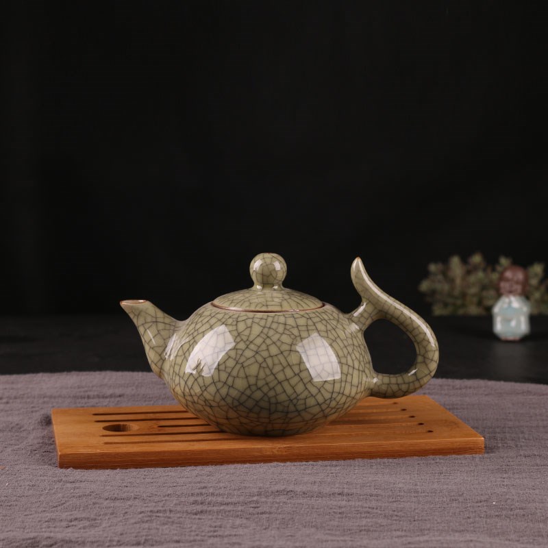 新款龙泉青瓷功夫茶壶单壶陶瓷茶具泡茶壶耐高温汝窑紫砂翘把壶