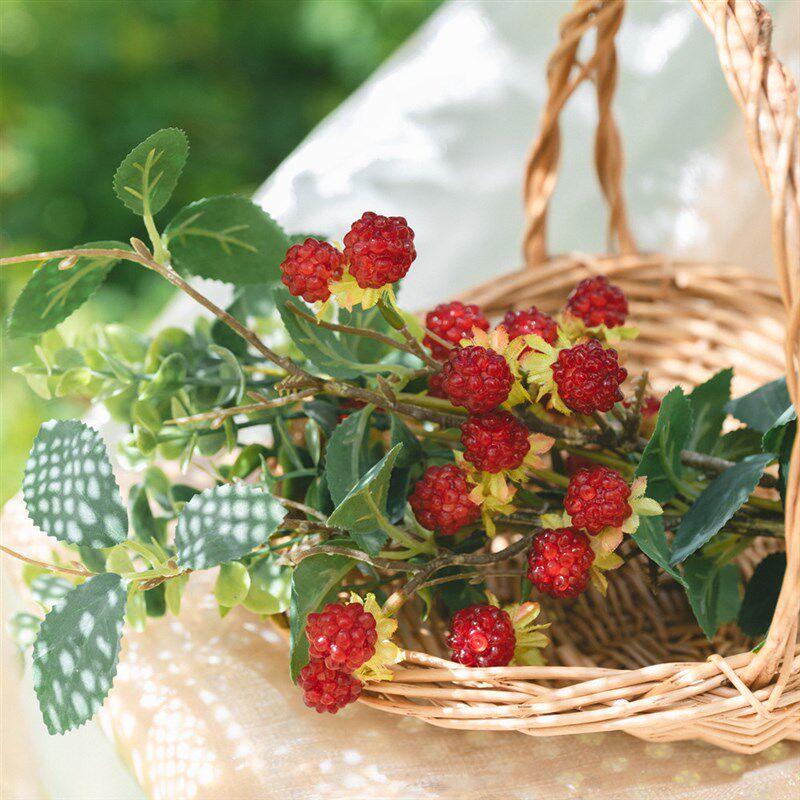 假花野趣树莓果枝仿真花蔓越莓装饰花把束创意覆盆子客厅餐桌摆件