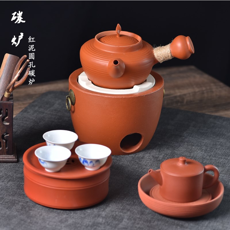 砂铫围炉煮茶侧把煮水煮茶壶跳盖壶家用红泥炭火炉泡茶明火烧碳炉