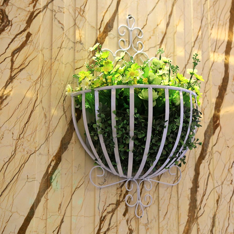 欧式田园铁艺壁挂半圆形花架阳台客厅装饰上墙式挂篮花盆架子