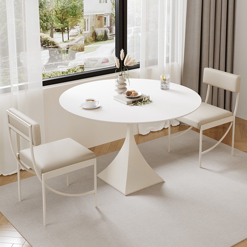 意式极简岩板圆形餐桌家用小户型阳台桌侘寂风设计师洽谈桌椅组合
