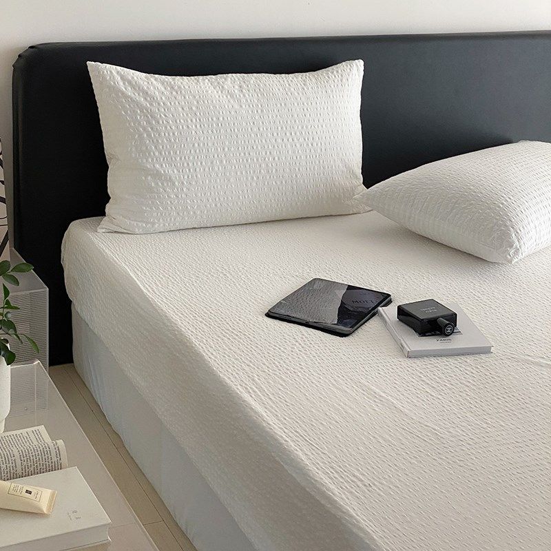 单件夏季泡泡纱全棉纯色2米被套1对枕套 柔软1.8床笠1.5m双人床单