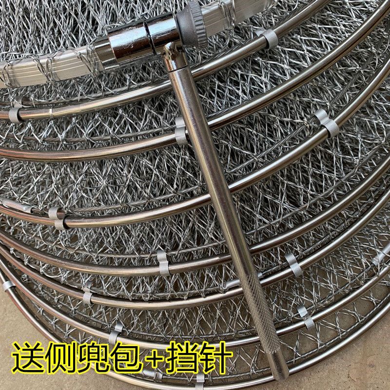大力马线编织手工黑坑小眼鱼护防挂不锈钢圈折叠渔护速干鱼篓鱼兜