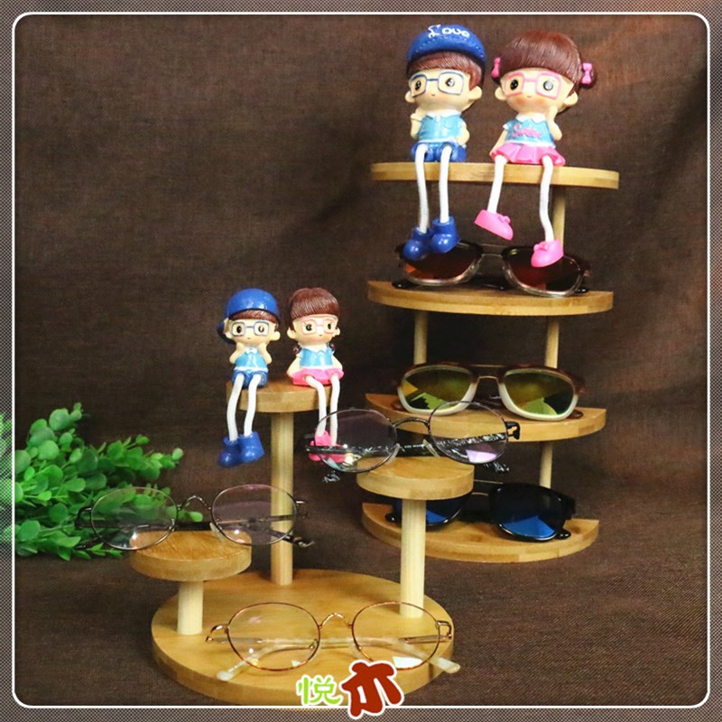 复古清漆竹木质眼镜陈列道具太阳眼镜展示架实木橱窗装饰摆件潮品