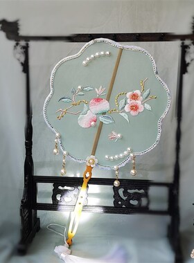 团扇古风长柄流苏舞蹈汉服刺绣双面扇子仙气拍摄国风圆扇古典宫扇