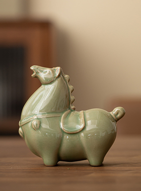 陶瓷唐马摆件小号招财客厅玄关酒柜桌面装饰品办公桌生肖马摆设