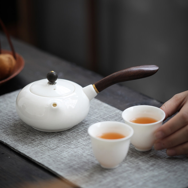 羊脂玉侧把壶功夫泡茶壶防烫单壶白瓷陶瓷茶具家用中式小冲茶壶